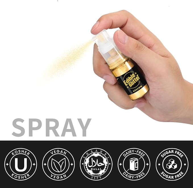 Sujoygar Edible Glitter Spray 2 Colors, White and Yellow Edible Glitter for Cocktails, Shimmer