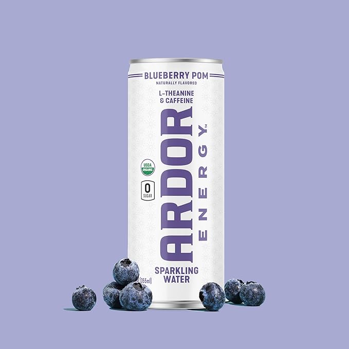 ARDOR ENERGY Sparkling Water with 100mg Natural Caffeine & 200mg L-Theanine from Organic Green Tea