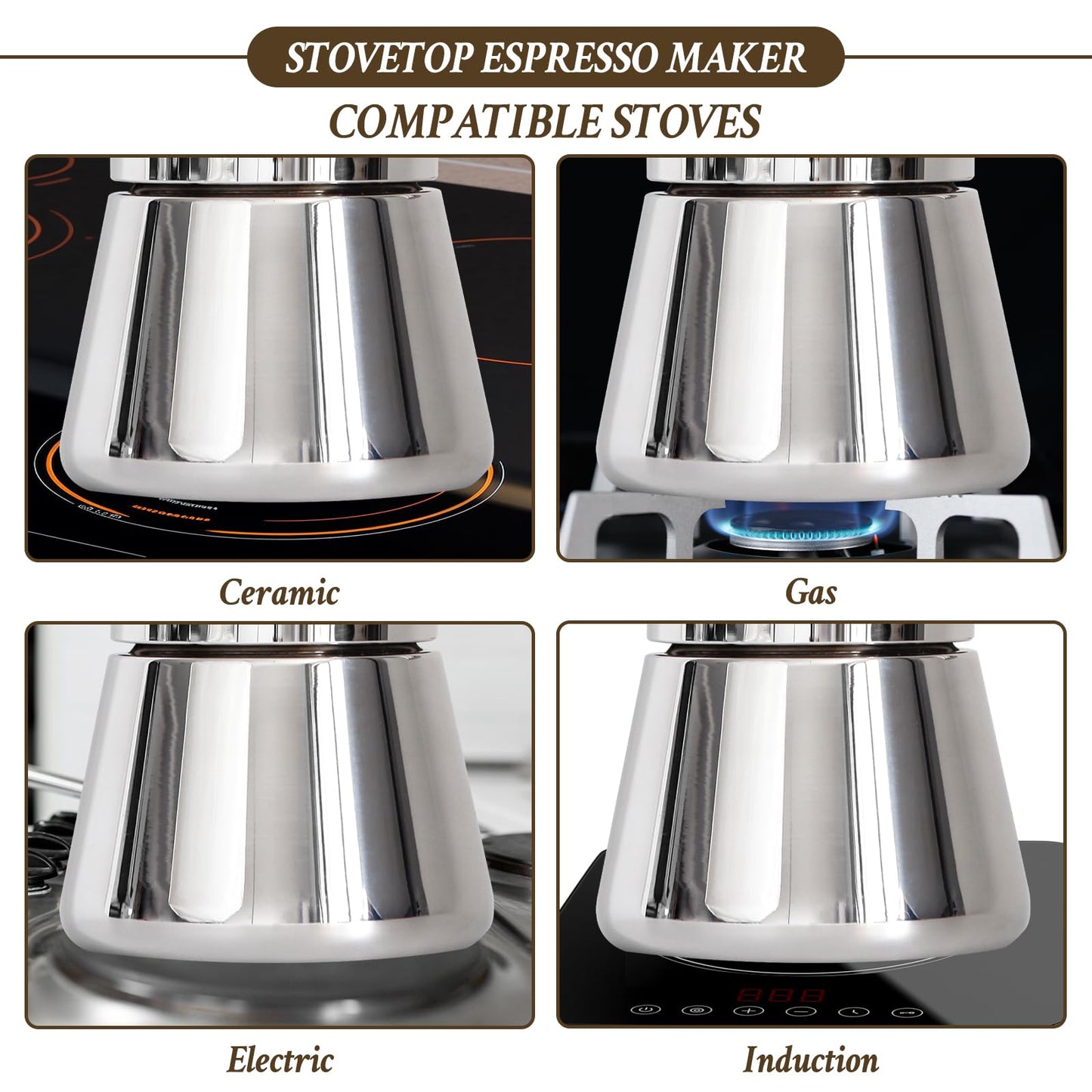 LAOION Stovetop Espresso Maker, 6Cup 10 oz Moka Pot, Stainless Steel