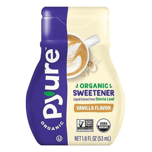 Pyure Organic Vanilla Stevia Liquid Sweetener | Sugar-Free Stevia Drops | Keto Sugar Substitute |
