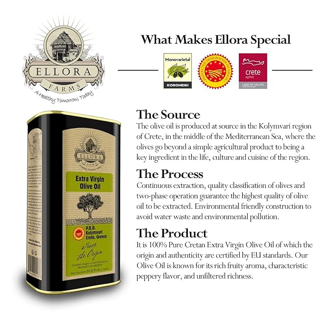 Ellora Farms Olive Oil Extra Virgin, Traceable & Certified PDO Polyphenol Rich Extra Virgin Olive
