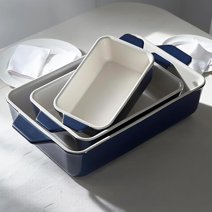 Kook Casserole Dish, Ceramic Baking Dish, Large Lasagna Pan Deep for Oven, 8.5 x 14, 11 x 7, 8 x 5