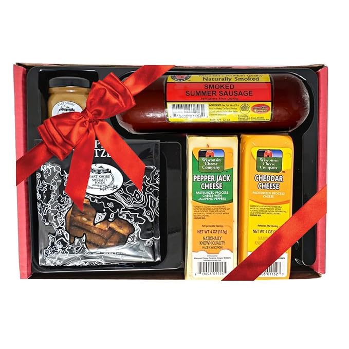 Wisconsin Cheese Company - Classic Snack Gift Box -100% Wisconsin Cheddar & Pepper Jack Cheese