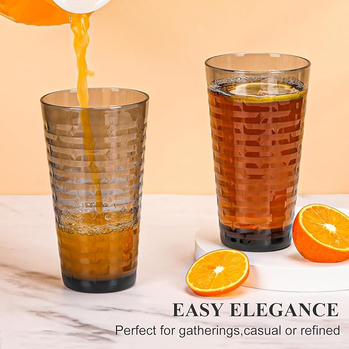 Acrylic Clear Highball Plastic Cups | Plastic Reusable Tumblers 22oz (Set of 6) | Stackable |