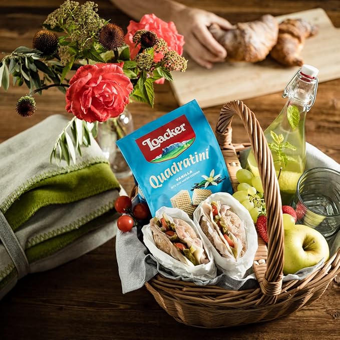 Loacker Quadratini Vanilla Wafer Cookies LARGE - 30% Less Sugar - Premium Crispy Bite Size Wafers