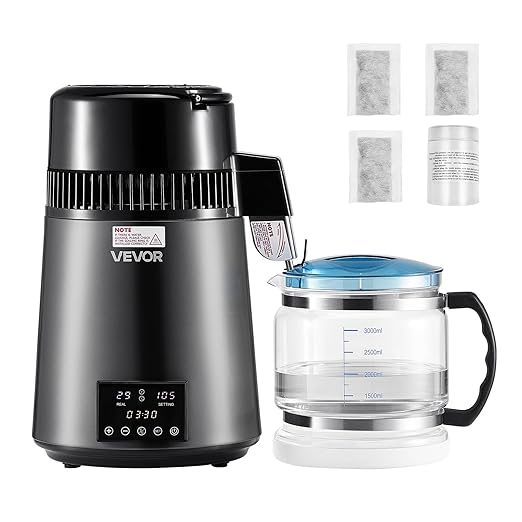 VEVOR Water Distiller, 4L 1.1 Gallon Pure Water Purifier Filter for Home Table Countertop, 750W