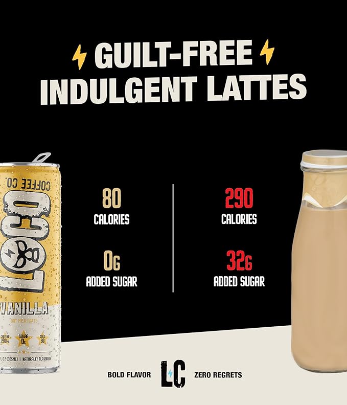 Loco Coffee Vanilla Latte 11 Ounce Can, 12 Count | Zero Sugar, 200mg Caffeine | Gluten Free and