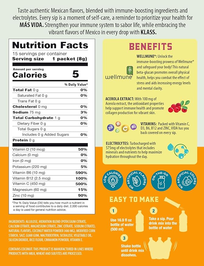 Hydration + Immunity Electrolyte Drink Mix ??Mango Agua Fresca Flavor | Sugar-Free Powder with