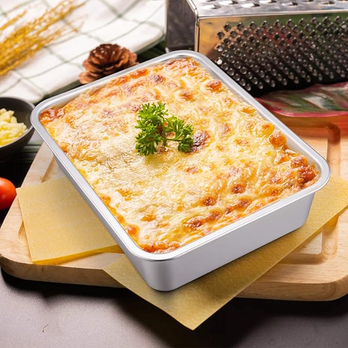 E-far Lasagna Pan Set of 2, Deep Stainless Steel Baking Pans, 12.75 x10 x3.2 Inches Rectangular