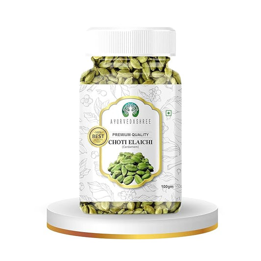 AYURVEDASHREE Green Cardamom Whole Pods, Hari Elaichi (Elettaria cardamomum) - 100g| Jumbo Size |