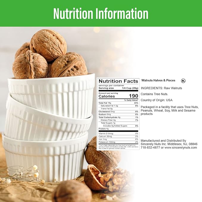 Sincerely Nuts Raw Shelled Walnuts (2lb bag) | No Shell Walnut Halves and Pieces | Easy to Eat &