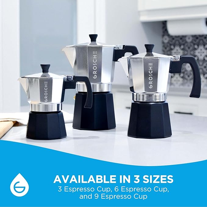 GROSCHE Milano Stovetop Espresso Maker Moka Pot Cuban Coffee Maker Stovetop Coffee Maker Moka