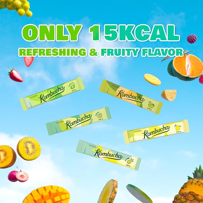 TEAZEN Kombucha Tea Tropical Zest Hydration Variety Pack - 20 Sticks, 5 Flavor (Lemon, Pineapple