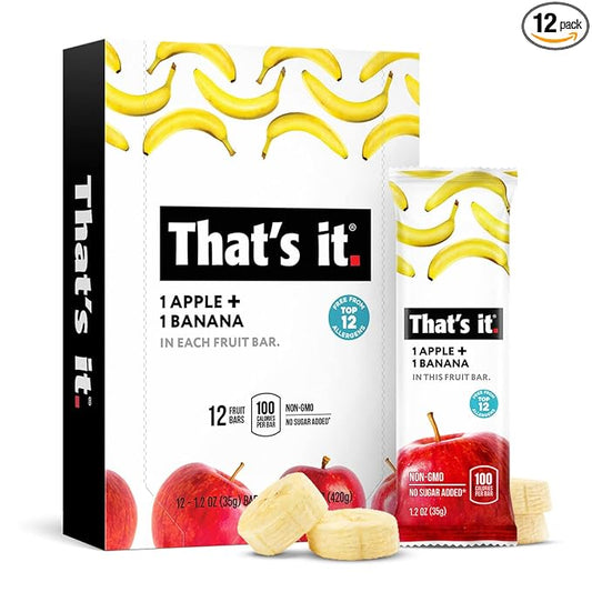That's it Apple + Banana 100% Natural Real Fruit Bar, Best High Fiber Vegan, Gluten Free Healthy