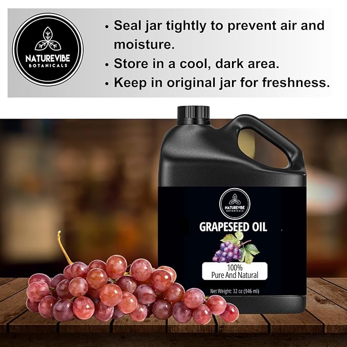 Naturevibe Botanicals Grapeseed Oil 32oz | 100% Pure Cold-Pressed & Lightweight Carrier Oil |
