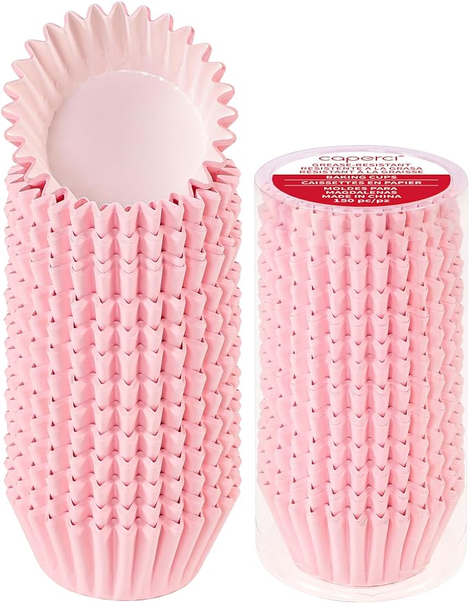 Caperci Grease-Resistant Standard Pink Cupcake Liners 150 Counts - Heavy Duty Paper Muffin Baking