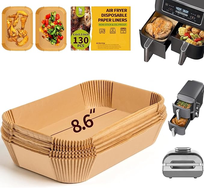 Katbite Air Fryer Liners Disposable - 8.6x5.5'' 130PCS Rectangle Paper Liners, Thick Airfryer