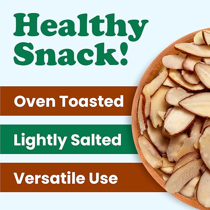 Food to Live Dry Roasted Natural Sliced Almonds with Himalayan Salt, 6 Ounces – Unblanched Nuts