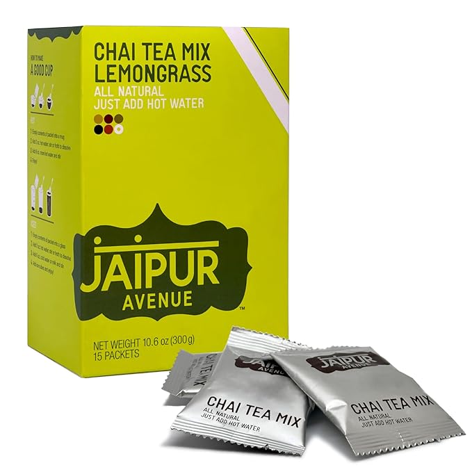 Jaipur Avenue Lemongrass Chai Tea Mix Crafted with All-Natural Assam Black Tea, Lemongrass, Cane