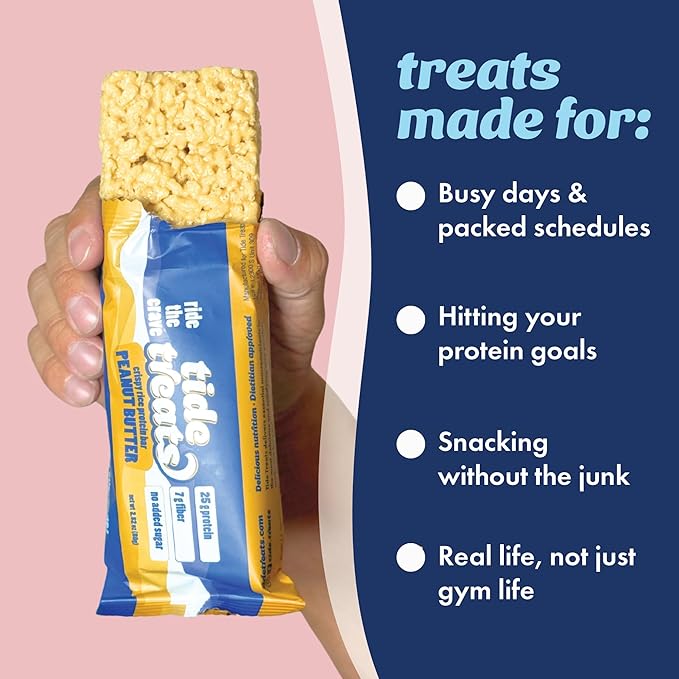 Crispy Rice Protein Treat Peanut Butter Bar | 25 g Protein, No Added Sugar, 7 g Fiber, Gluten Free