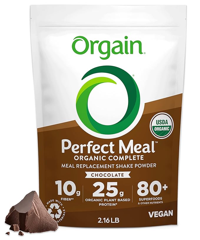 Orgain Perfect Meal, Organic, Vegan Meal Replacement Protein Powder, Chocolate - 25g Plant Based