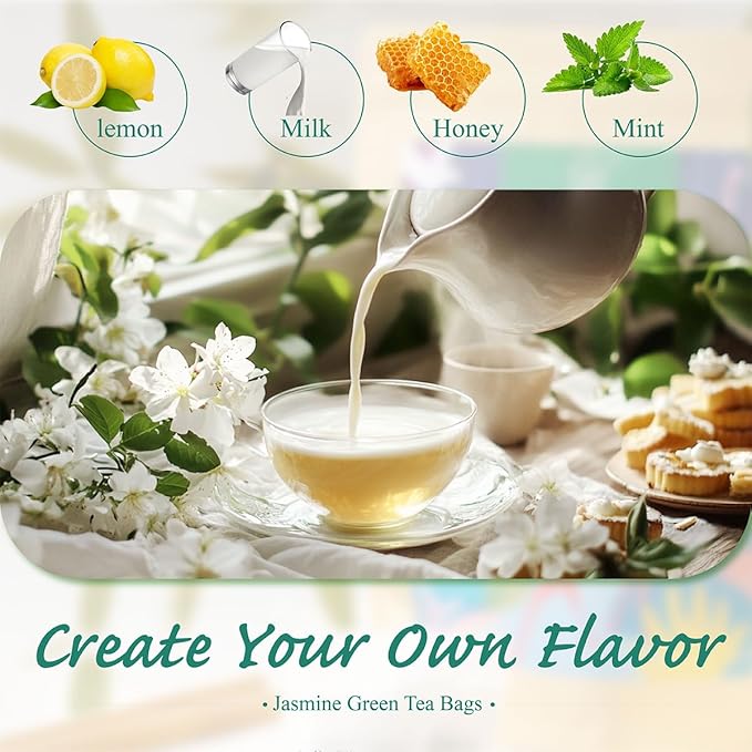 WT WEETEE Jasmine Green Tea Bags, 100 Count Jasmine Scented Green Tea, Refreshing & Relaxing, No