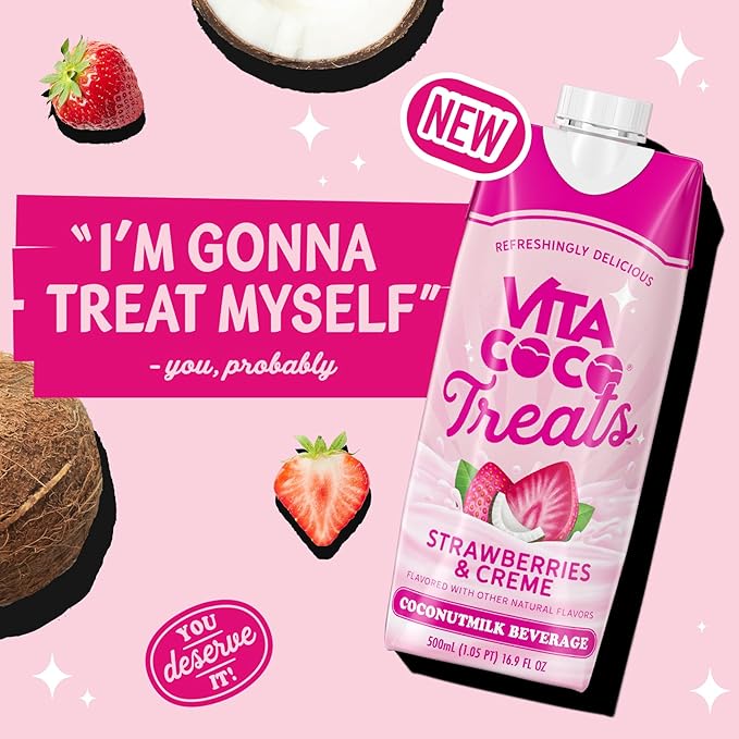Vita Coco Treats Strawberries & Creme Coconut Milk Drink | Sweet, Refreshing, Treat | Cremey Pink