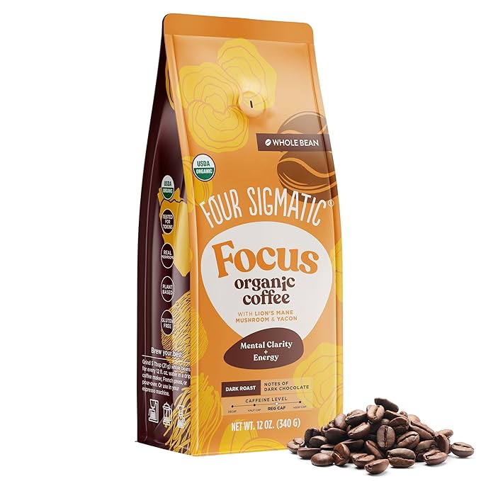 Four Sigmatic Dark Roast Organic Whole Bean Coffee | Gourmet Nootropic Mushroom Coffee Beans with