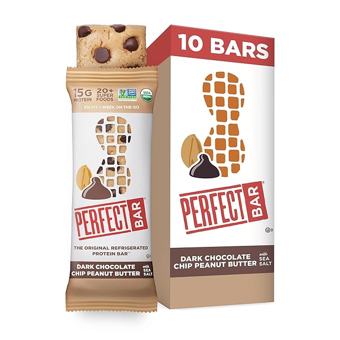 Perfect Bar, Dark Chocolate Chip Peanut Butter Protein Bar, High Protein, Organic, Gluten Free, Soy