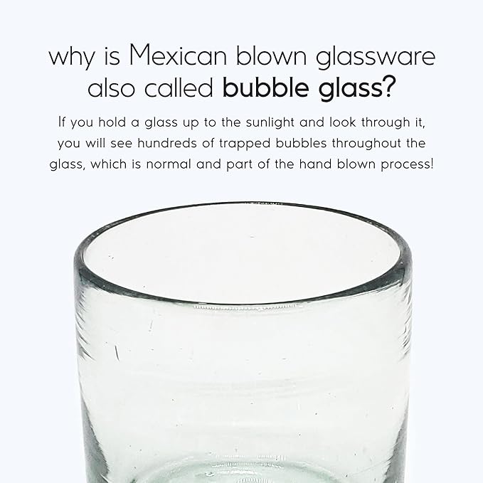 Clear Blown 8 oz DOF Rocks Glasses (set of 6) Mexican Handmade Glassware, Recycled Glass
