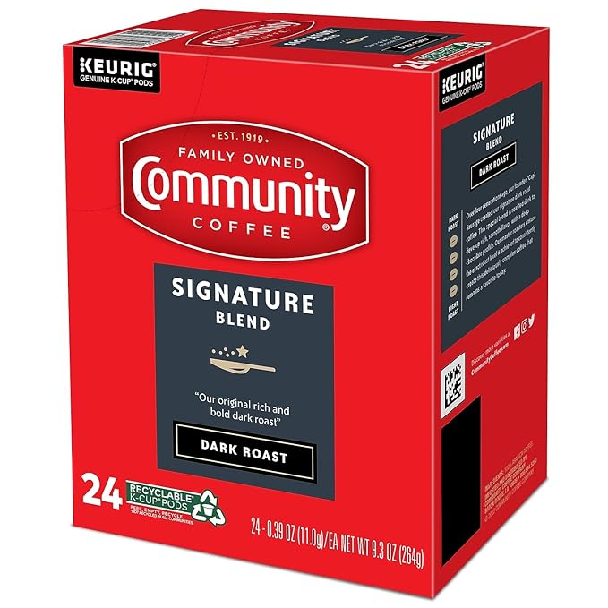 Community Coffee Signature Blend 24 Count Coffee Pods, Dark Roast, Compatible with Keurig 2.0 K-Cup
