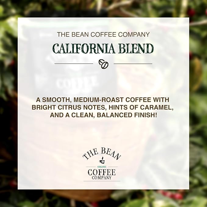 The Bean Organic Coffee Company California Blend, Medium Roast, Ground Coffee, 16-Ounce Bags (Pack