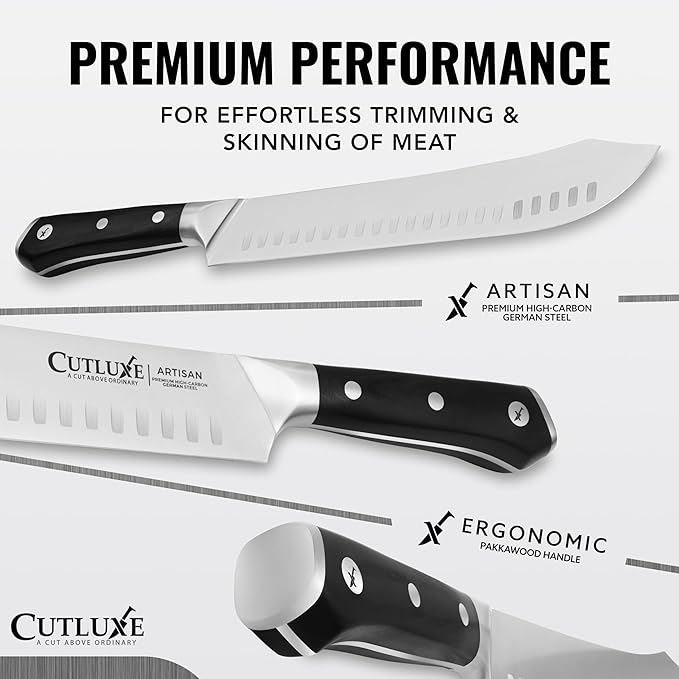 Cutluxe Butcher Knife – 10″ Bullnose Carving Knife, Forged High Carbon German Steel – Full Tang &