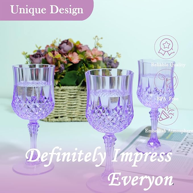Plastic Wine Glasses，Plastic Goblets Vintage Style Cordial Drinking Glasses for Wedding Reception