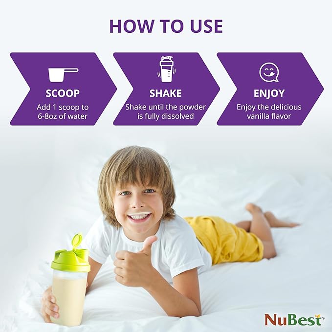 NuBest Tall Protein Powder for Kids & Teens - Vegan Vanilla Protein Powder Shake with Organic Red
