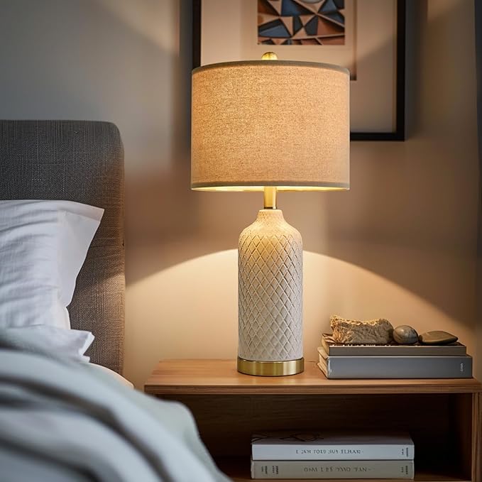 24.25" Modern Ceramic Table Lamps Set of 2 - Gold, Boho & Farmhouse Style for Living Room, Bedside