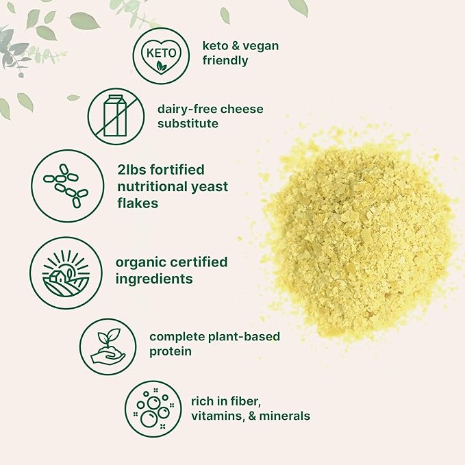 Micro Ingredients Organic Fortified Nutritional Yeast Flakes, 2lb (32oz) | Rich in Vegan Protein, B