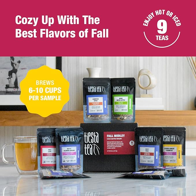 Tiesta Tea - Fall Medley Tea Sampler Dry Flight Set, Loose Leaf, No Caffeine, Makes Hot & Iced