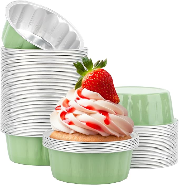 Beasea 8oz Aluminum Ramekins, 100 Pack 3.9" Disposable Baking Foil Cups Mini Ramekin Cup Cupcake