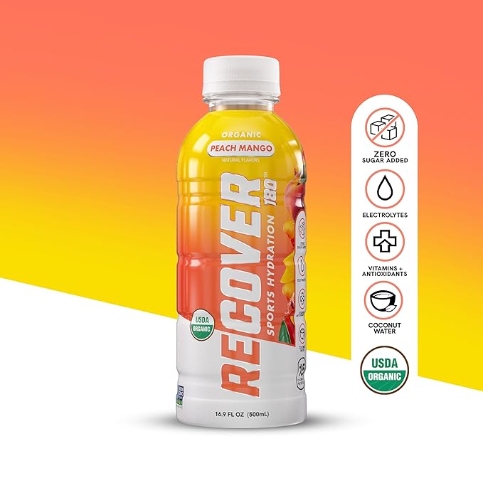 RECOVER 180 Organic Sports Hydration Drink, No Sugar Added, 20 Calorie Sports Beverage, Organic