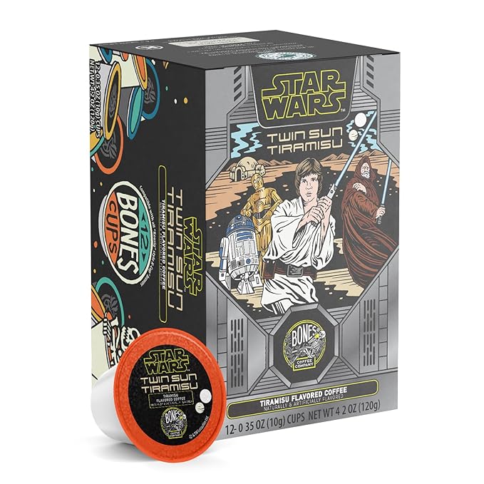 Bones Coffee Company Star Wars Twin Sun, Tiramisu Flavored Coffee Pods, Low Acid Medium Roast