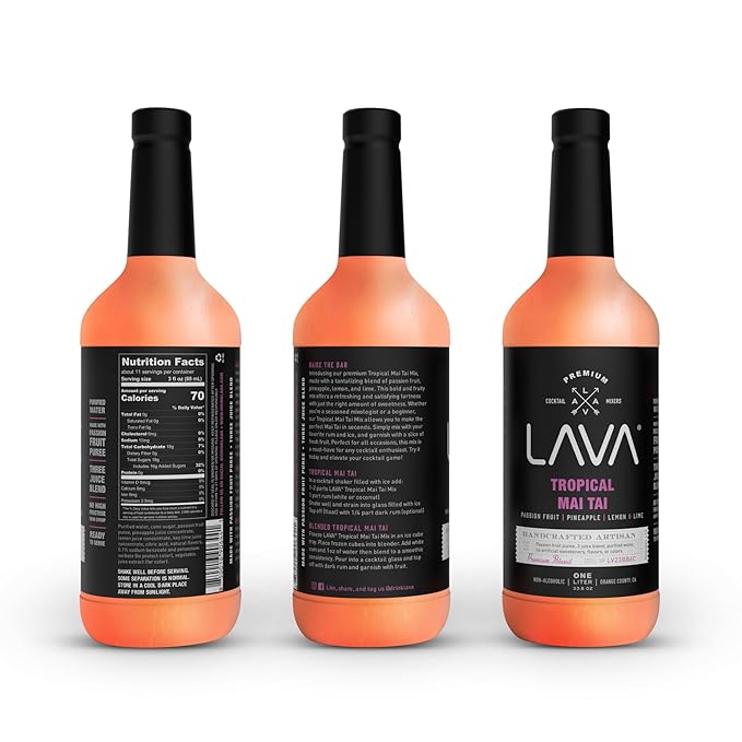 LAVA Premium Tropical Mai Tai Mix made with real passion fruit, pineapple, lemon and lime, no