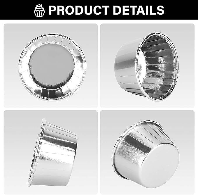 EUSOAR Aluminum Foil Silver Cupcake Liners, 50Pcs Disposable Muffin Liners, Baking Cups, Aluminum