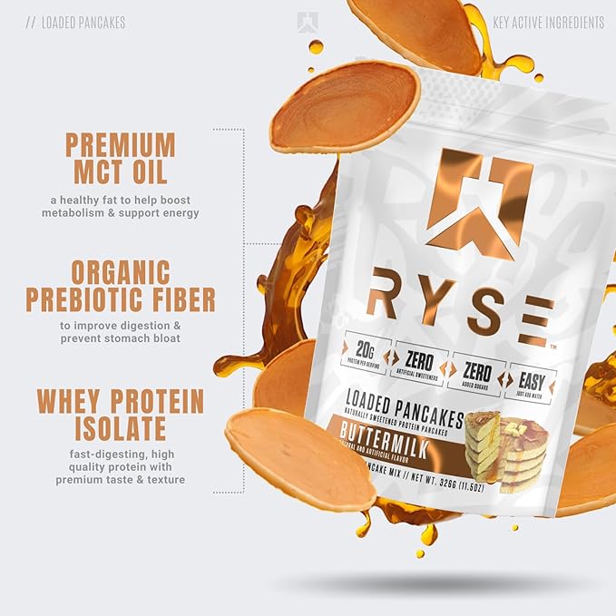RYSE Loaded Protein Pancake & Waffle Mix - Buttermilk - Naturally Sweetened Breakfast with 21g
