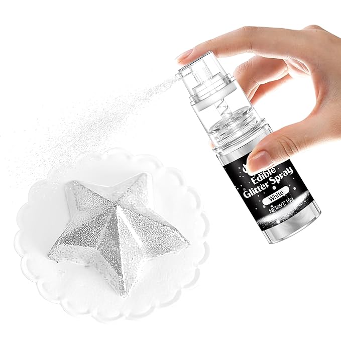 White Edible Glitter Spray - Herbeklab 15g Edible Glitter for Cakes, Food Grade Metallic Shimmer
