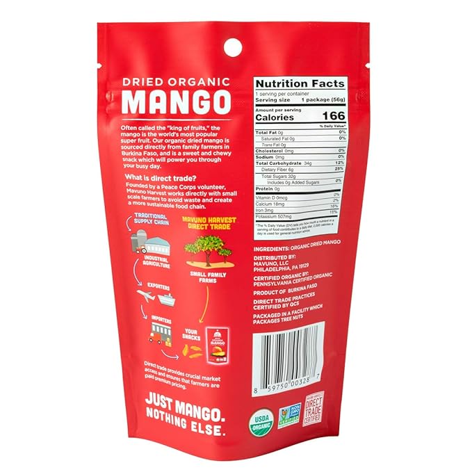 Mavuno Harvest Mango Dried Fruit Snacks | Unsweetened Organic Dried Mango Slices | Gluten Free