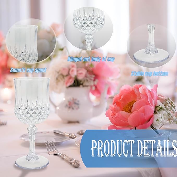 48 PCS Plastic Wine Glasses Clear,Reusable Plastic Wine Glasses,White Goblet Glass,Durable and