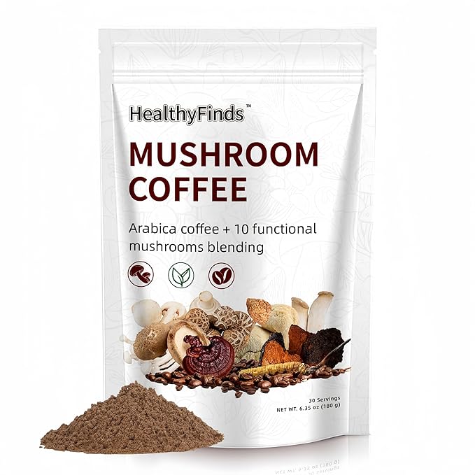 HealthyFinds Organic Mushroom Coffee Instant with 10 Superfood Mushrooms for Better Focus, Energy