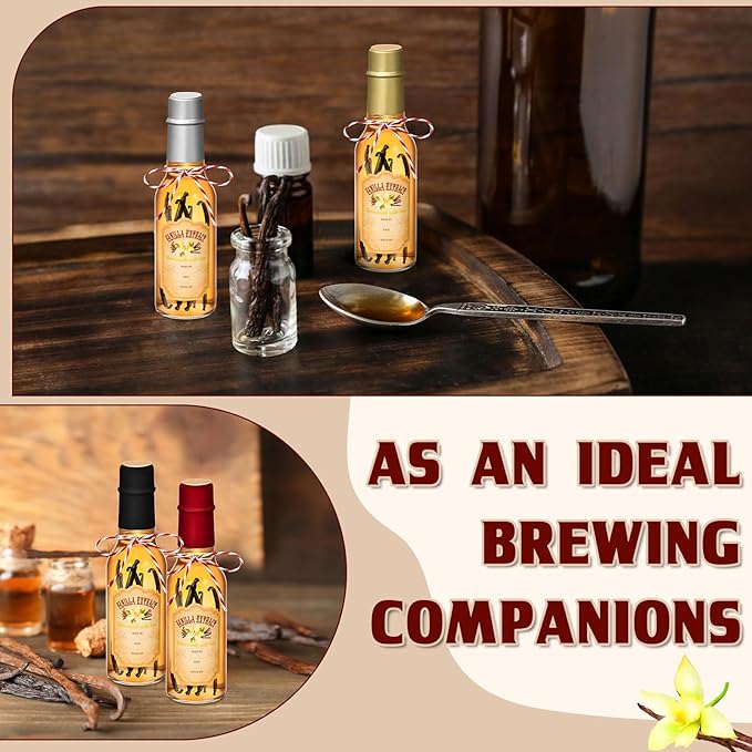Tioncy 16 Pcs Vanilla Extract Bottles for Homemade Vanilla Jar Glass Bottle with Cap, Shrink Band