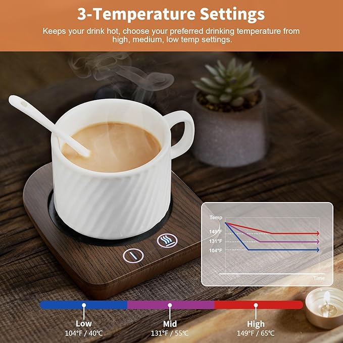 VOBAGA Imitation Wood Grain Coffee Cup Warmer & Mug Warmer for Desk, Electric Cup Beverage Warmer